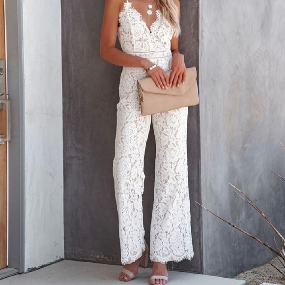 Aakaa Ivory Lace Jumpsuit Graduation/Brides - Picture 2 of 16